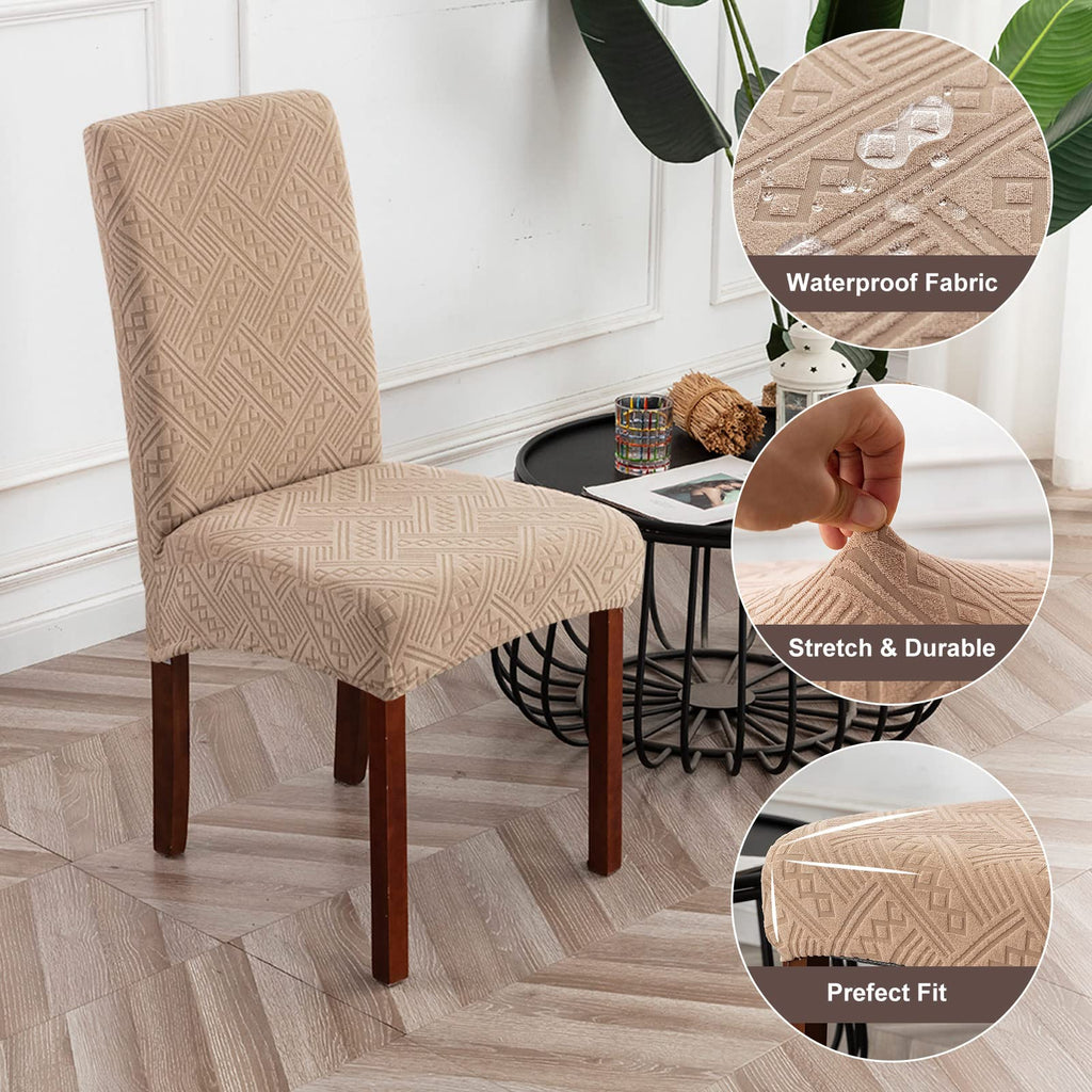 Genina Waterproof Dining Room Chair Covers Stretch Parsons Chair Slipcovers For Dining Room Kitchen Chair Protector Cover, Removable, Washable (4, Pattern1-Khaki)