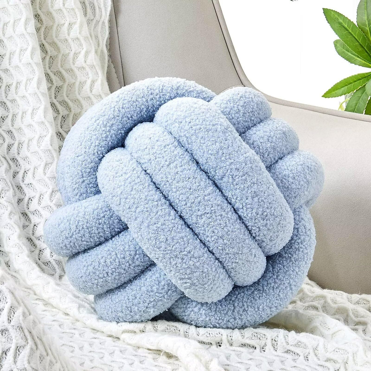 Uvvyui Knot Pillow Ball, Soft Home Decorative Round Throw Pillow, Handmade Knotted Plush Pillow, Round Boucle Pillow Cushion (8.