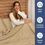 Extra Deep Pocket Full Sheets - 4 Piece Breathable & Cooling Bed Sheets - Hotel Luxury Bed Sheet Set - Soft, Wrinkle Free & Comfy - Easily Fits Extra Deep Mattresses - Deep Pocket Heathered Tan Sheets