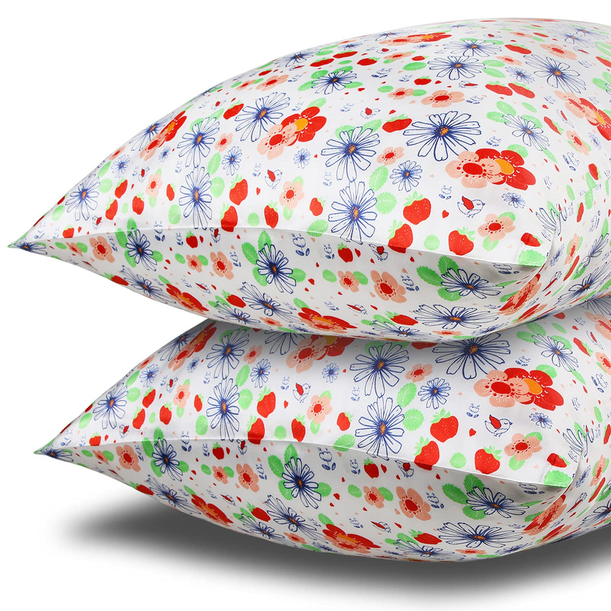 Mansphil Red Flowers Silk Pillowcase Queen Size, 22 Momme 100% Mulberry Silk Pillow Cases Cover Zipper Closure, 20'X30'/1 Pack