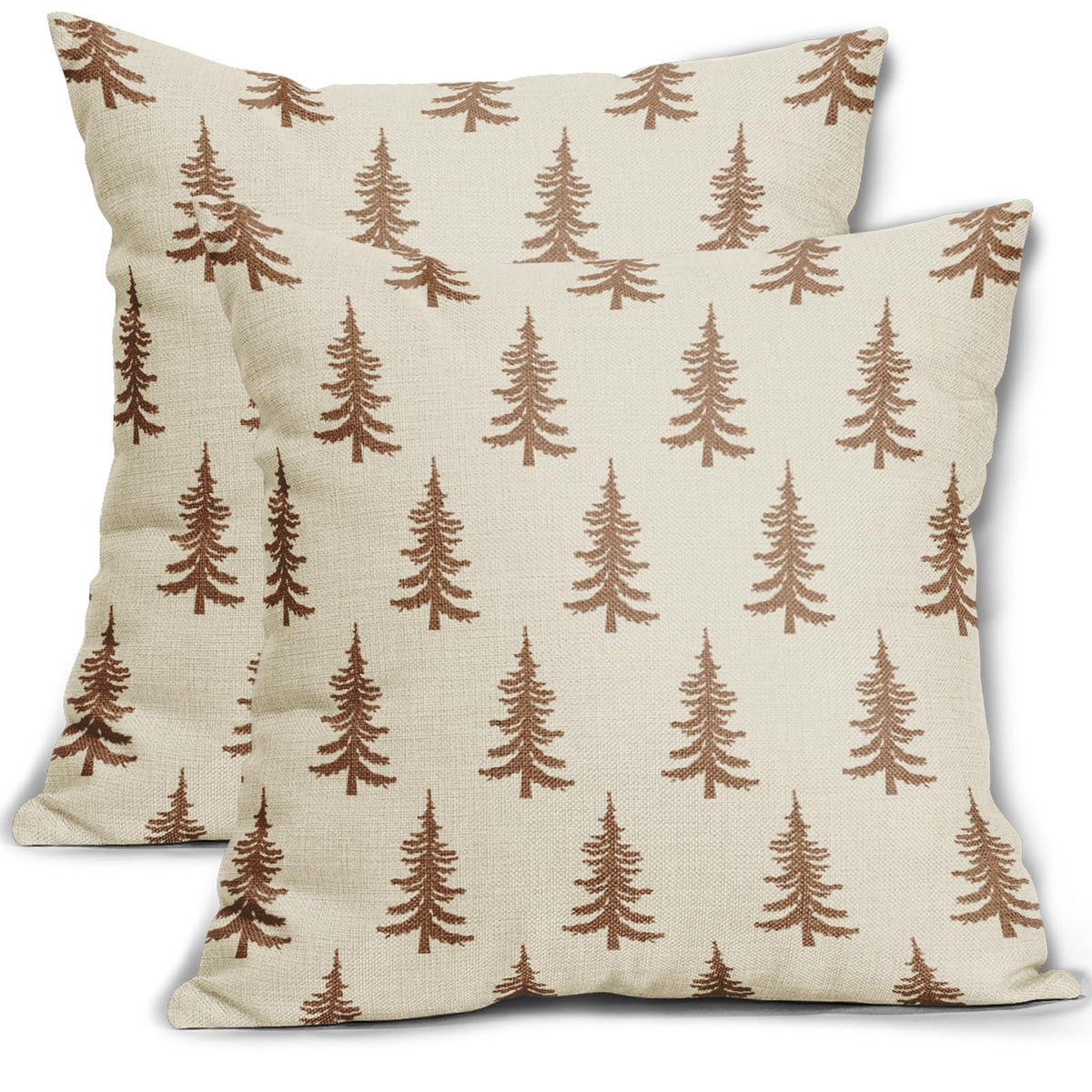 Aytipun Christmas Tree Pillow Covers 18X18 Set Of 2 Brown Xmas Rustic Style Winter Print Decorative Outdoor Pillowcases Farmhous