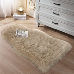 Small Faux Fur Rug 2X4 Ft Ultra Soft Sheepskin Rug Chair Sofa Cover Seat Pad, Beige Fluffy Shag Rug For Bedroom Nursery Kids Roo
