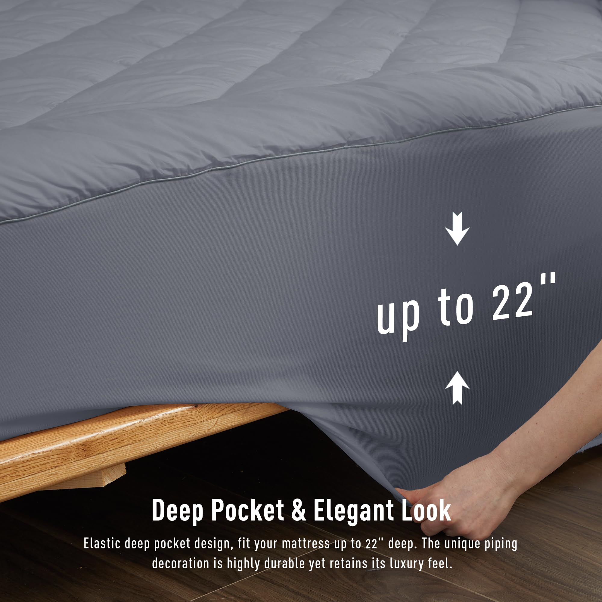 Homtec Queen Size Mattress Pad Cotton Top Mattress Cover Quilted Fitted Mattress Protector With 18-22'' Deep Pocket Down Alterna