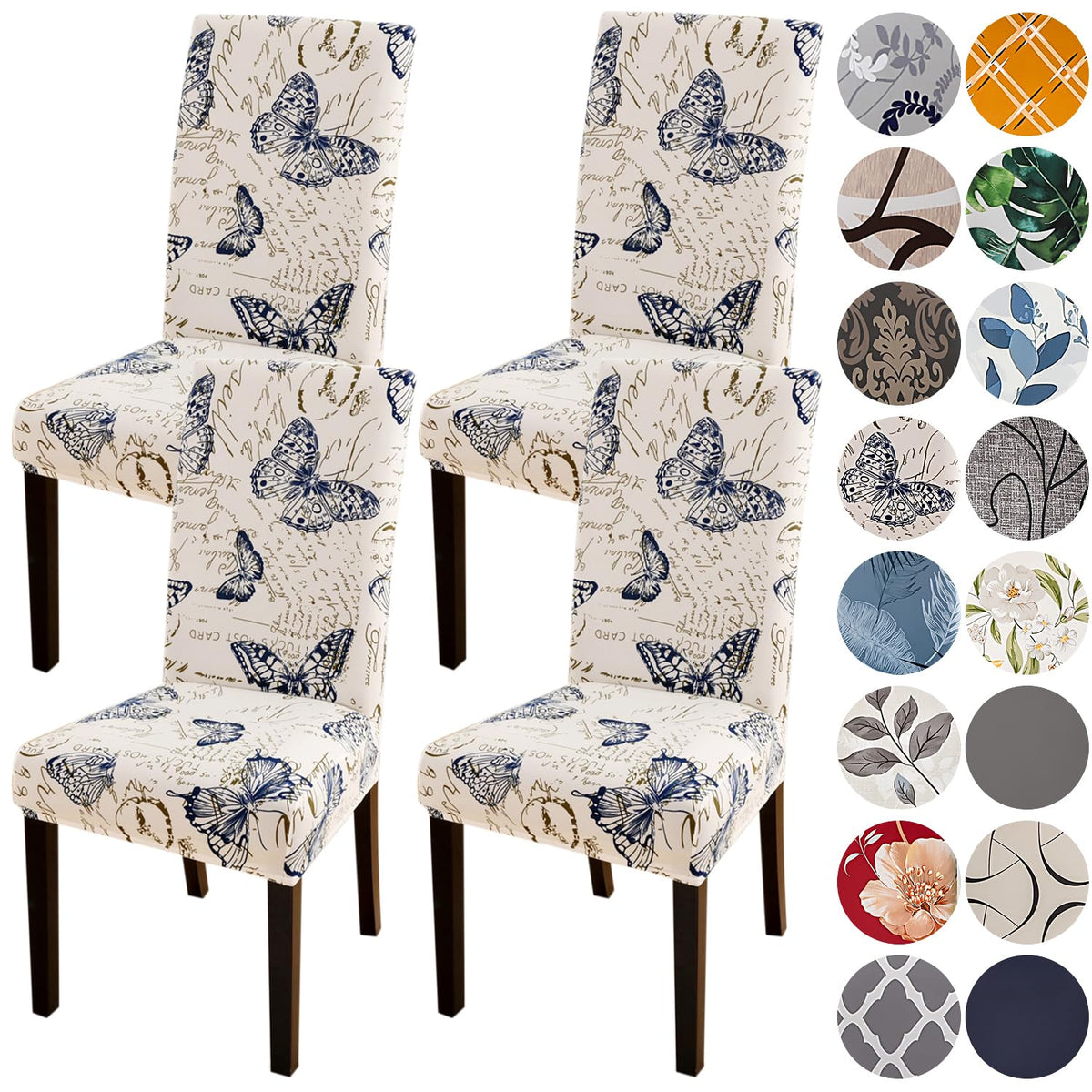Hzdhclh Butterfly Chair Covers For Dining Room Set Of 4,Stretch Spandex Parsons Chair Slipcover 4 Pack, Washable Anti-Dust Chair