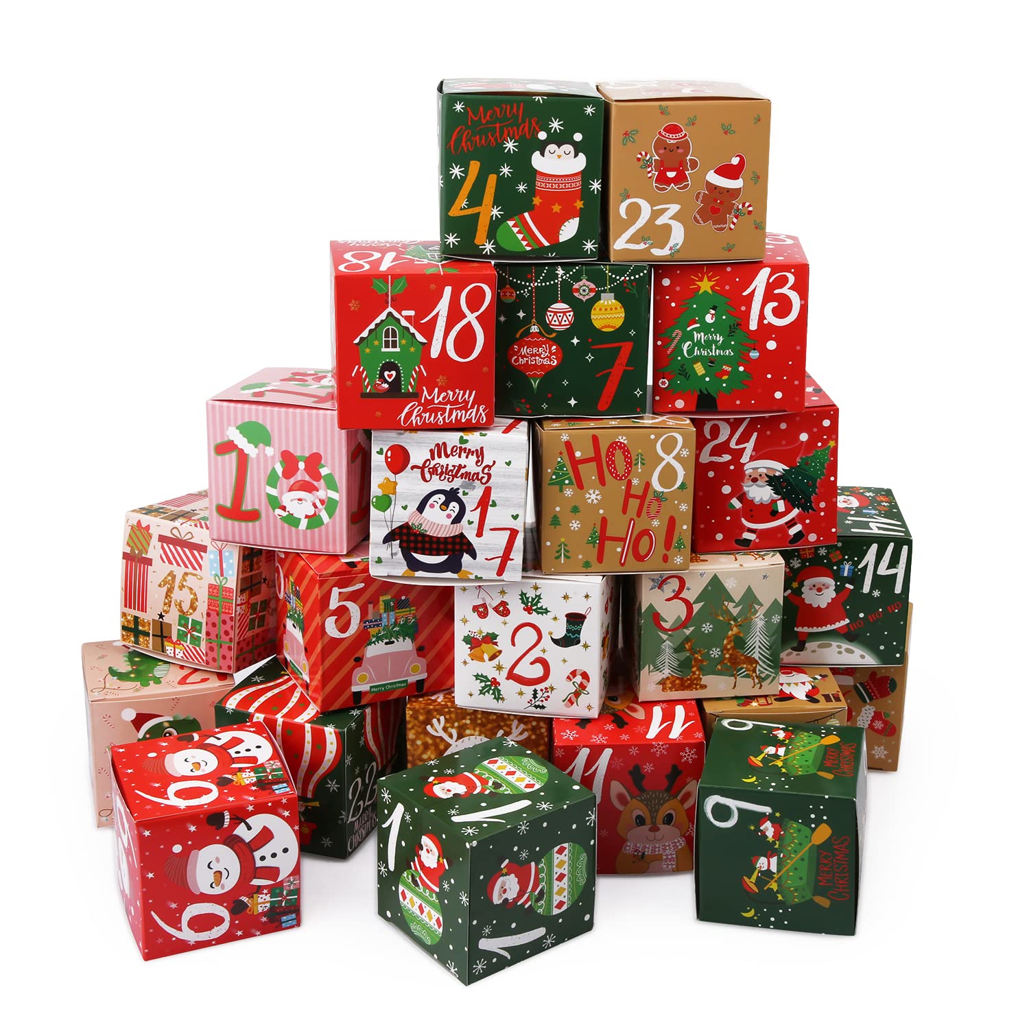 DIY Christmas 24 Days Countdown Advent Calendar 2023, 24pcs Christmas Cardboard Treasure Boxes Make & Fill Your Own Advent Calen