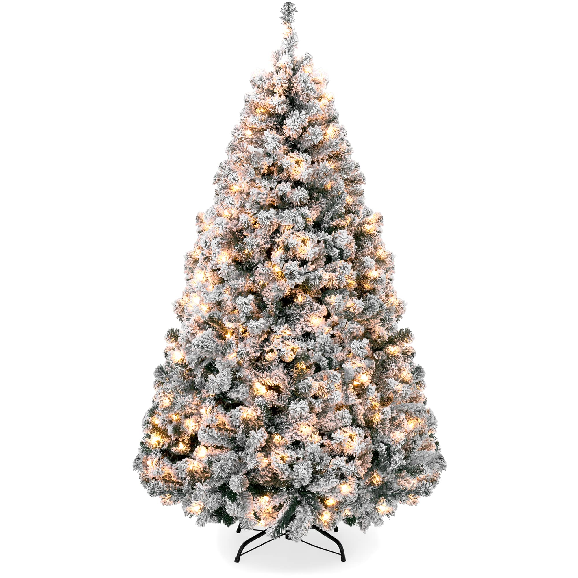 Best Choice Products Pre-Lit Artificial Christmas Tree, 9ft Snow Flocked Design Pine Tree, Full Appearance Snowy w/Easy Assembly