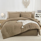 Litanika California King Comforter Set Taupe - 7 Pieces Bed In A Bag Cal King Beddding Comforter Sets, Plain Lightweight Bed Set