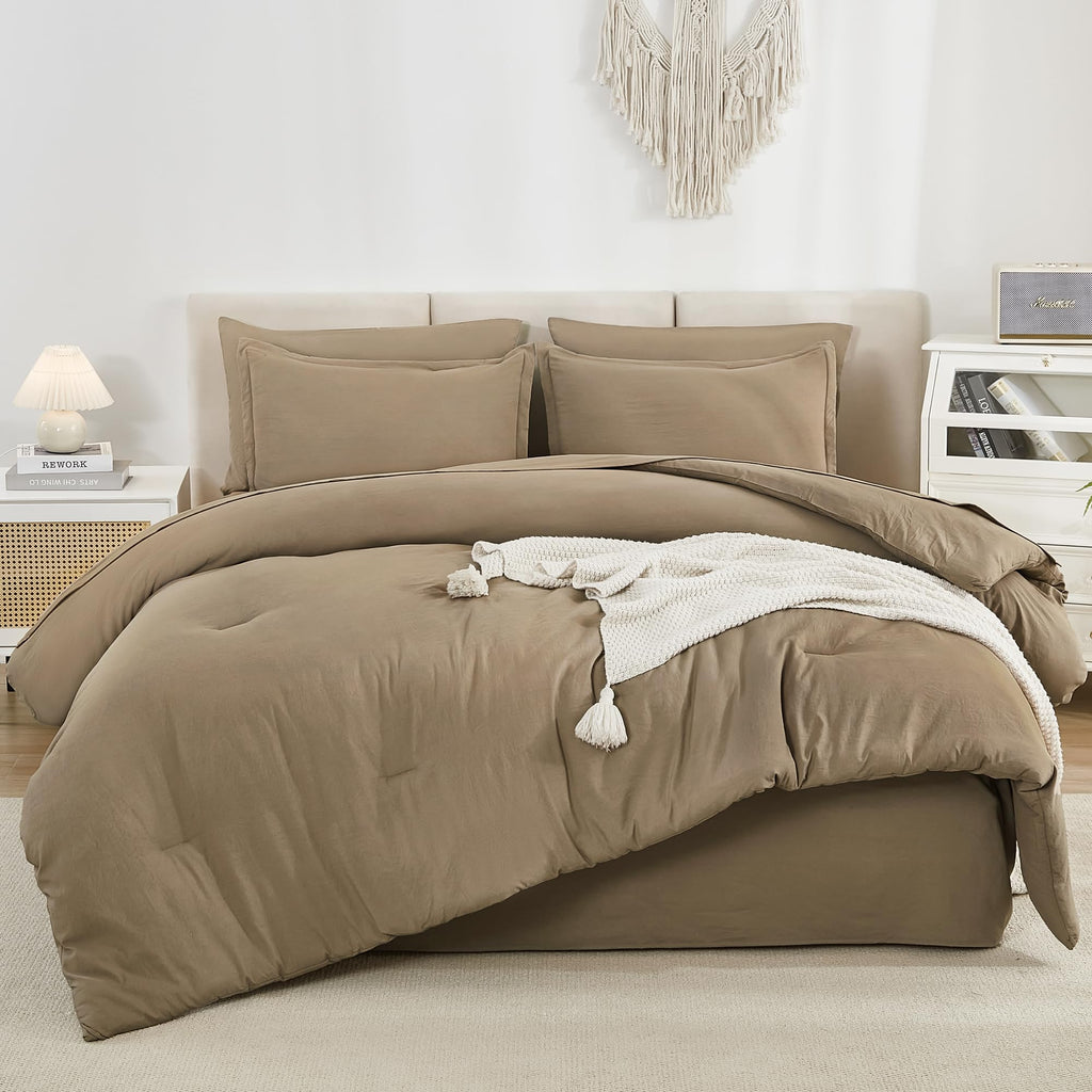 Litanika King Size Comforter Set Taupe - 7 Pieces Bed In A Bag King Beddding Comforter Sets, Solid Lightweight Bed Set With Comf
