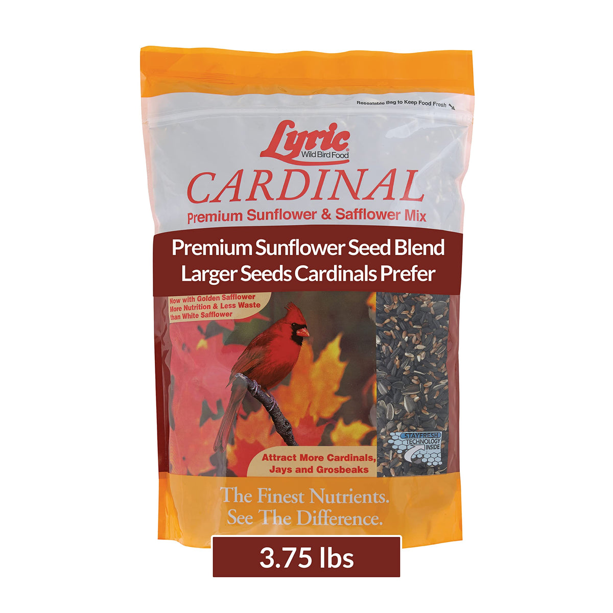 Lyric Cardinal Wild Bird Seed - Sunflower & Safflower Premium Bird Food Mix For Cardinals, Grosbeaks & Blue Jays - 3.75 Lb Bag