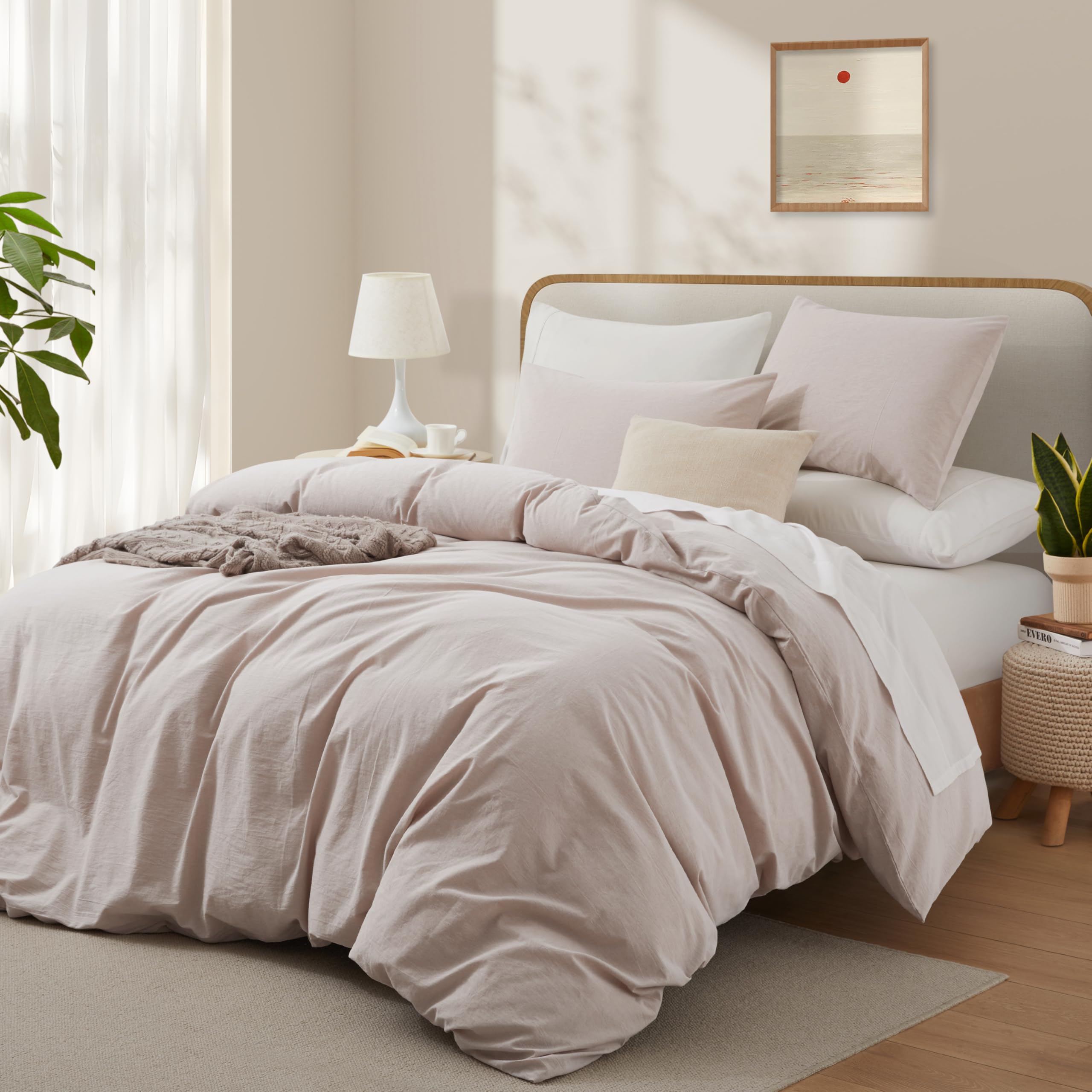 Lovque Linen Light Grey Duvet Cover Full Size, 100% Washed Cotton Linen Like Bedding Set With Zipper Closure (No Comforter), 80X
