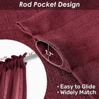 Melodieux Burgundy Semi Sheer Curtains 72 Inches Long For Bedroom, Living Room Linen Look Privacy Window Rod Pocket Sheer Drapes