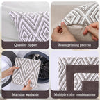 Hpuk Decorative Throw Pillow Covers Set Of 4 Dark Gray Geometric Design Linen Cushion Cover For Couch Sofa Living Room, 18'X18', Natural