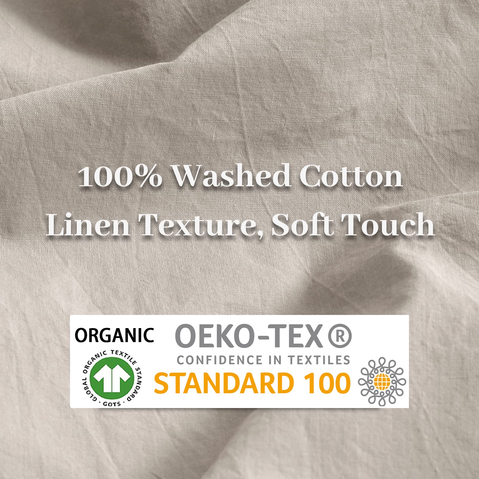 Nexhome Pro Duvet Cover Set 100% Washed Cotton California Kingn 104'X98', Organic Natural Linen Look Textured 3 Pieces Bedding Set Warm Linen Grey With Zipper Closure, Breathable Soft(No Comforter)