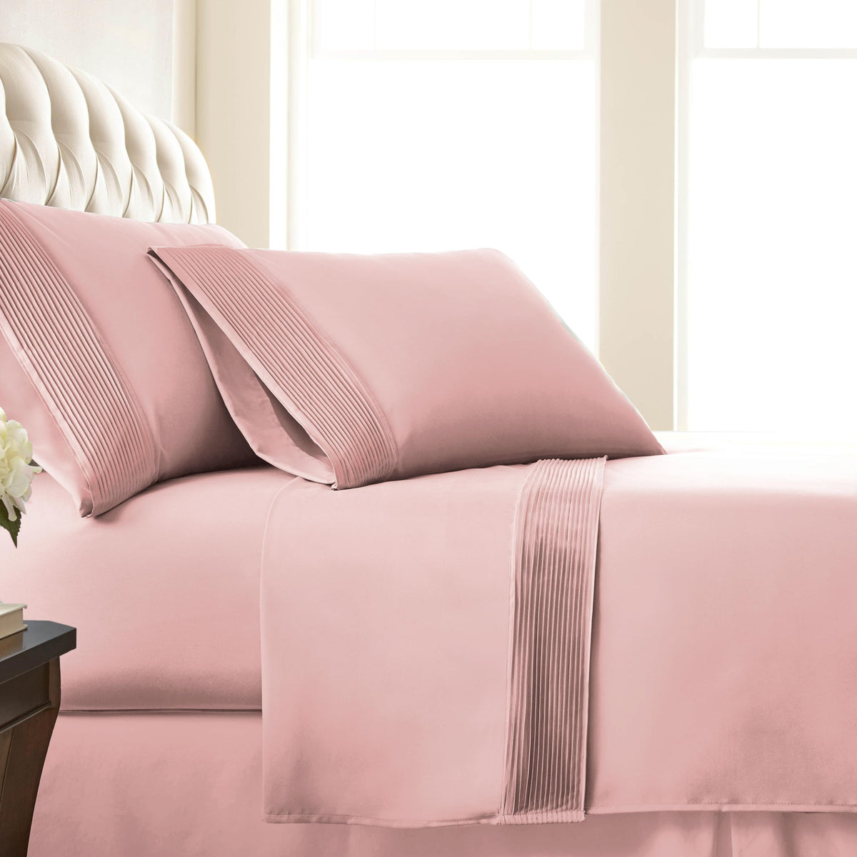 Southshore Fine Living, Inc. California King Pleated Sheet Set, 4-Piece, 21' Deep Pocket Sheets, California King | Flat Sheet,
