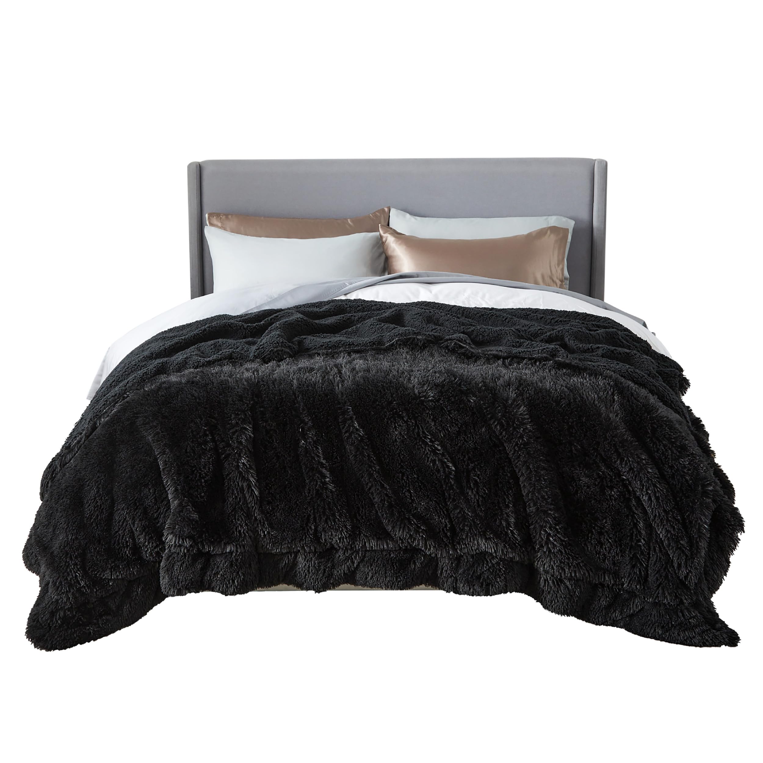 Bedsure Faux Fur King Size Blanket Black - Fuzzy, Fluffy, And Shaggy Faux Fur, Soft And Thick Sherpa, Cozy Warm Decorative Gift,
