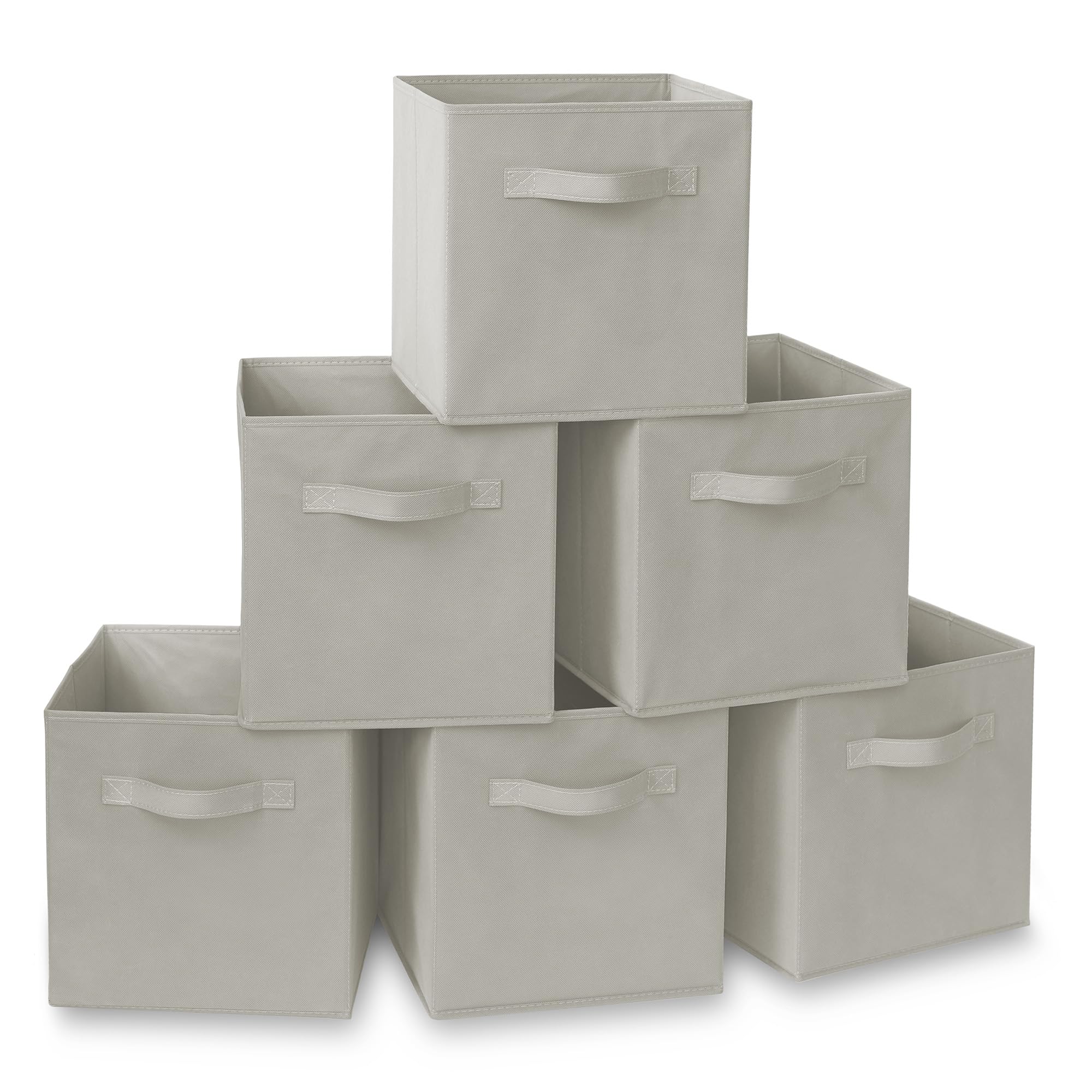 Casafield Set of 6 Collapsible Fabric Cube Storage Bins, Light Gray - 11 Foldable Cloth Baskets for Shelves, Cubby Organizers & 