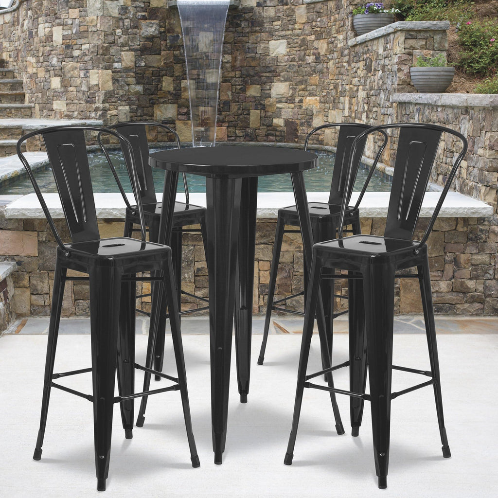 Flash Furniture Commercial Grade 24" Round Black Metal Indoor-Outdoor Bar Table Set with 4 Cafe Stools