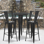 Flash Furniture Commercial Grade 24" Round Black Metal Indoor-Outdoor Bar Table Set with 4 Cafe Stools