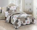 Brilliant Sunshine Roses And Toile Quilt Set, 2-Piece Bedding Sets With 1 Sham, Patchwork Design, Washable And Reversible Bedspread, Soft Lightweight Coverlet, All-Season, Twin/Twin Xl, Rose Grey