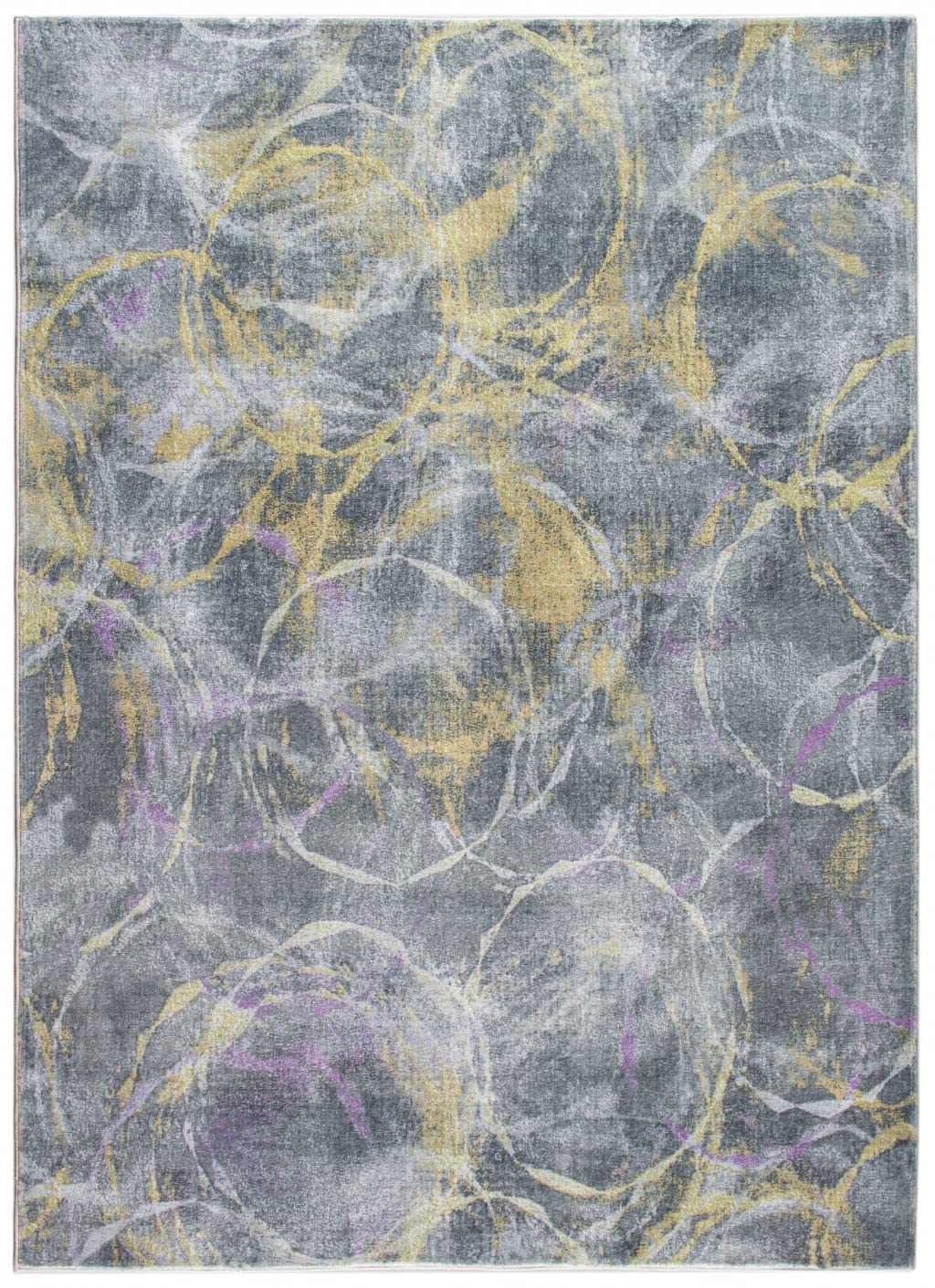 HomeRoots Grey/Gold Polyester 5’ x 8’ Gray Gold Abstract Rings Area Rug