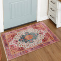 Moynesa Ultra-Thin Washable Pink Area Rug - 2x3 Small Pink Washable Bedroom Rug Entry Mat, Vintage Non-Slip Non-Shedding Low Pil