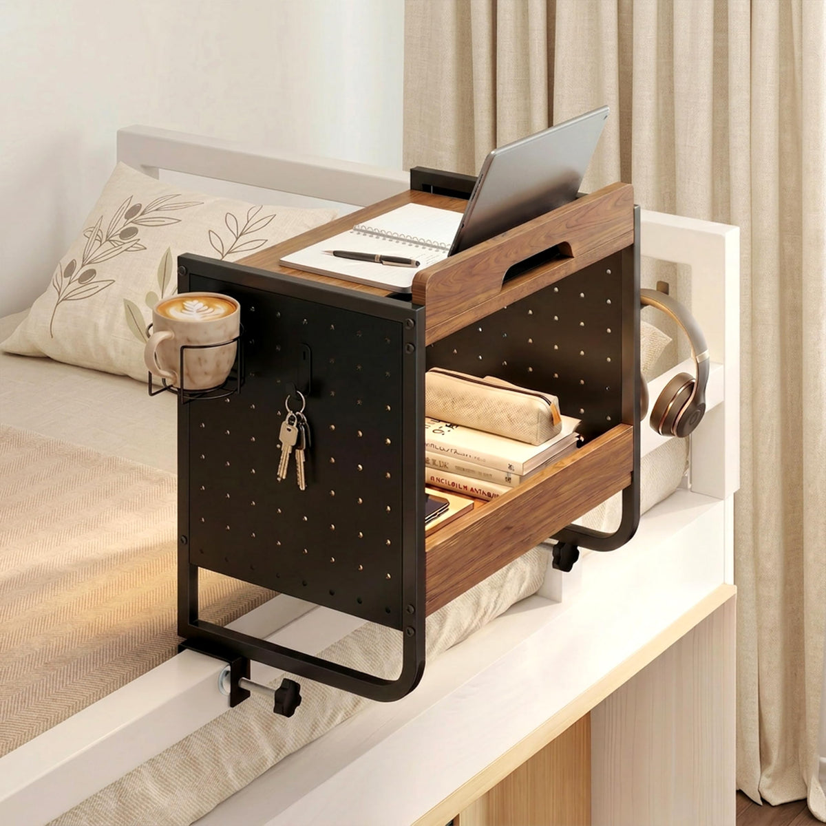 Castage Bedside Shelf for Dorm Room Bunk Bed 2Tier ClipOn Nightstand
