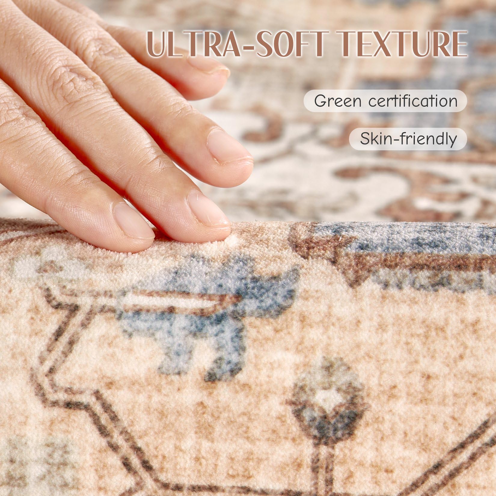 Dticon Washable Rug 9X12 Area Rugs: Boho Vintage Distressed Oriental Medallion Neutral Thin Large Rug Carpet For Living Room Bed