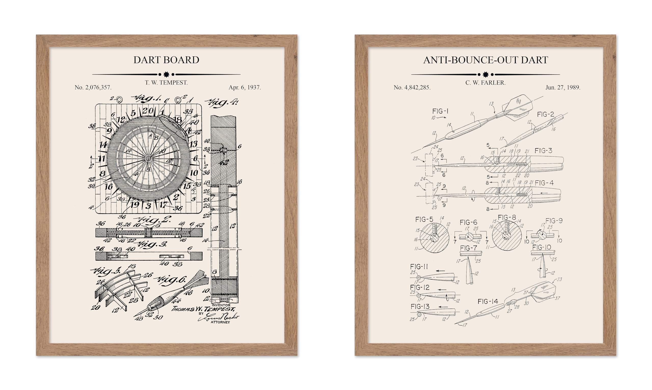 Poster Master 2-Piece Dart Game Blueprint Poster - Dart Game Patent Print - Darts Art - Dart Board Art - Technical Drawing Art -