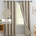 Yakamok Natural Linen Curtains 100% Blackout 84 Inches Long,Room Darkening Textured Curtains for Living Room Thermal Grommet Bed