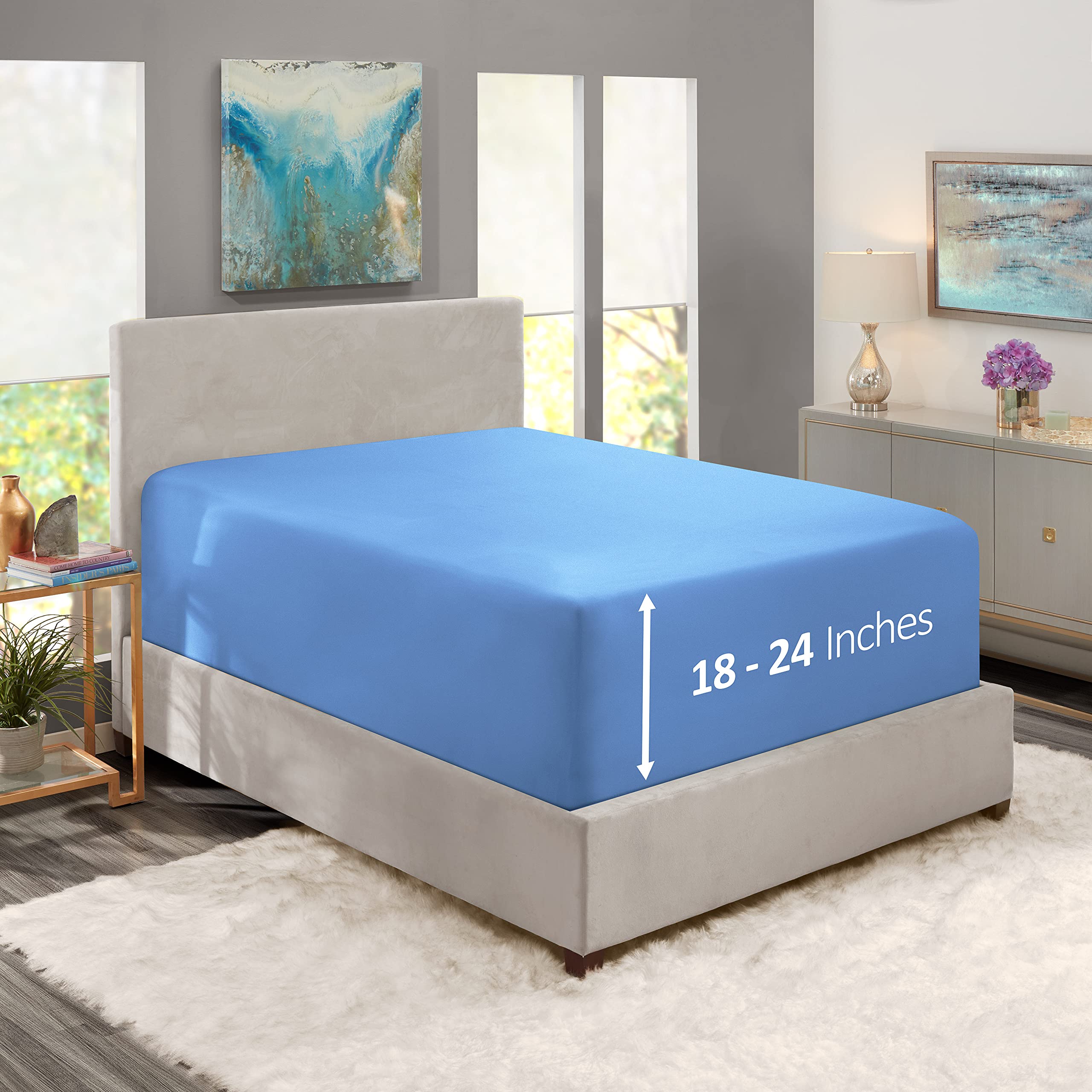 Nestl Calm Blue Twin Xl Fitted Sheet Only, Extra Deep Pocket Fitted Bed Sheet, 1800 Microfiber Xl Twin Fitted Sheet, Ultra Soft Fitted Sheet Twin Xl Fits Up To 24 Inch Mattress
