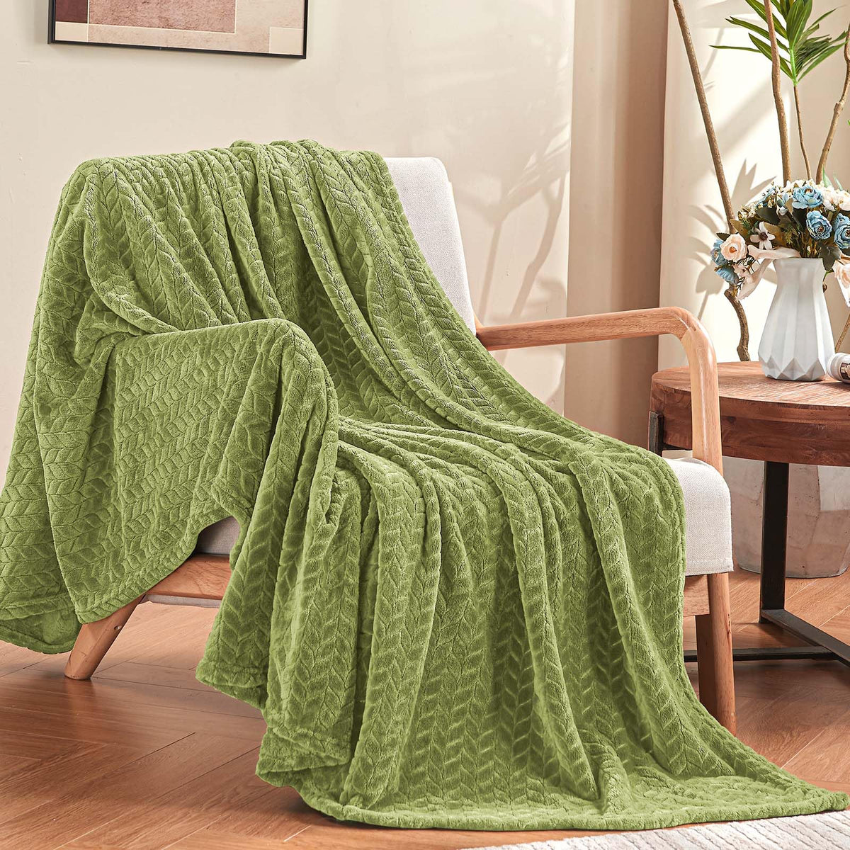 Inhand Sage Green Fleece Throw Blanket For Couch, Super Soft Flannel Blanket, Lightweight Fuzzy Blankets Sofa Bed Office, Washab
