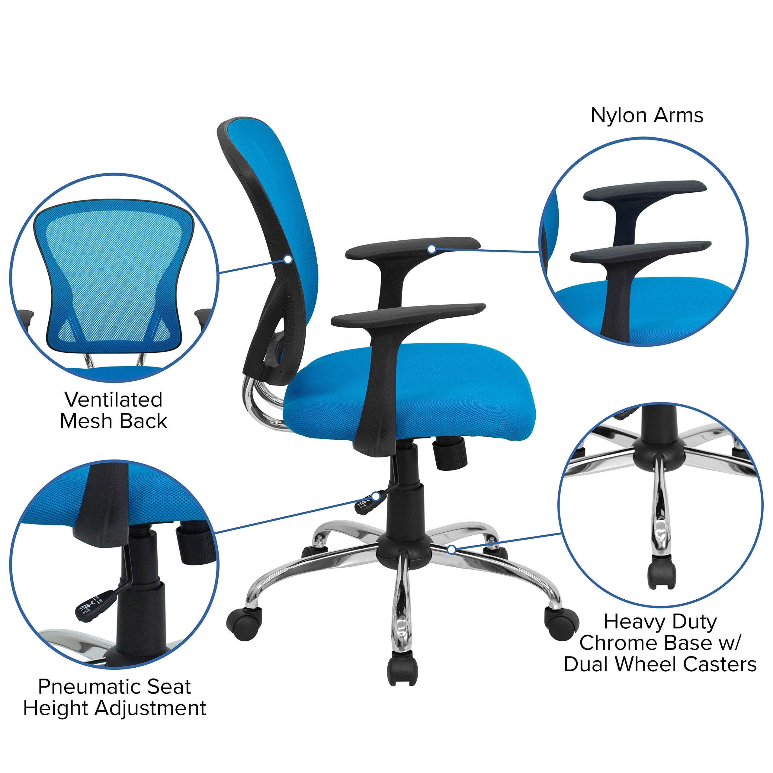 Flash Furniture Alfred Mid-Back Blue Mesh Swivel Task Office Chair with Chrome Base and Arms