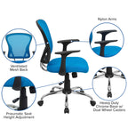 Flash Furniture Alfred Mid-Back Blue Mesh Swivel Task Office Chair with Chrome Base and Arms