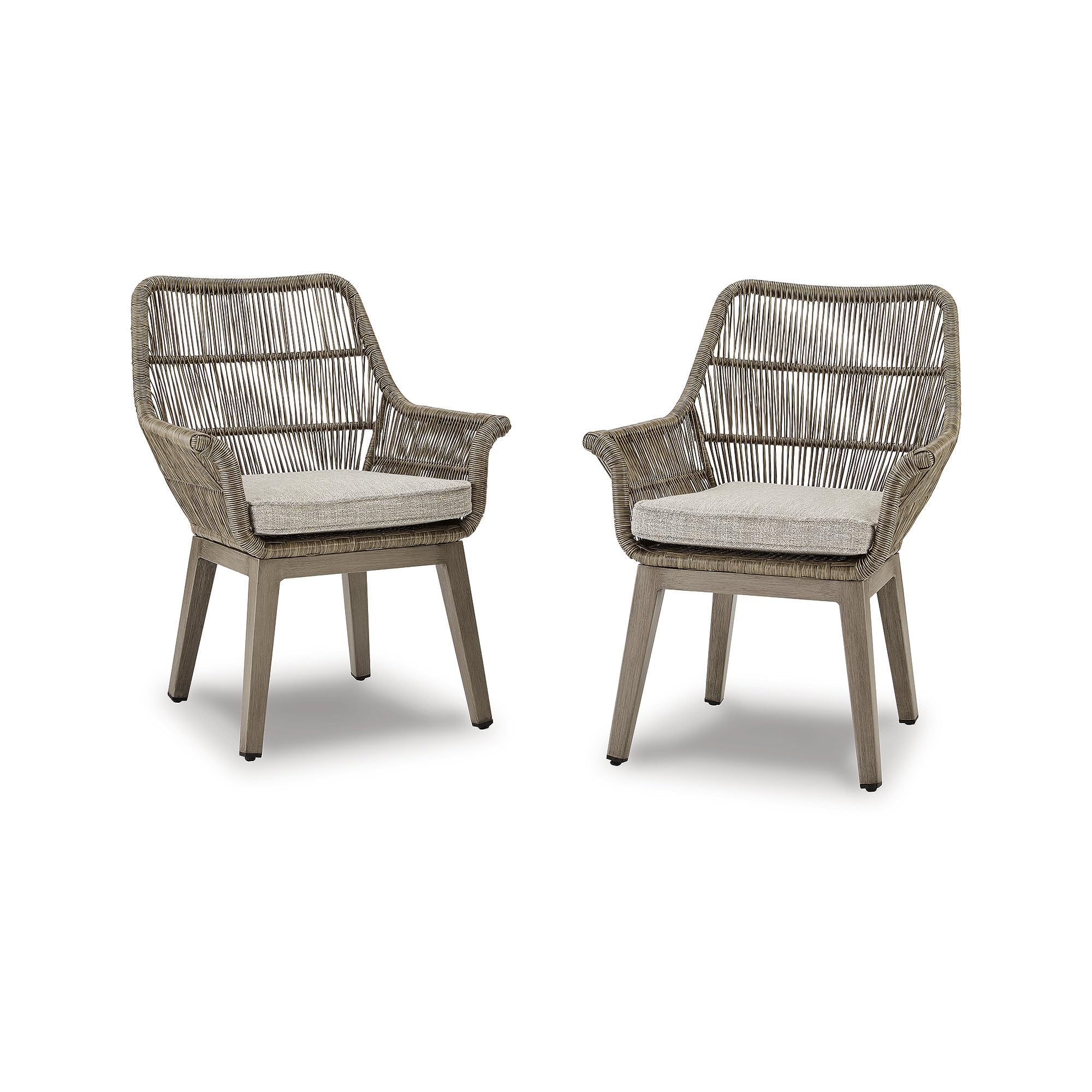 Signature Design by Ashley Beach Front Casual Outdoor Wood-Look Arm Chair with Cushion, 2 Count, Brown