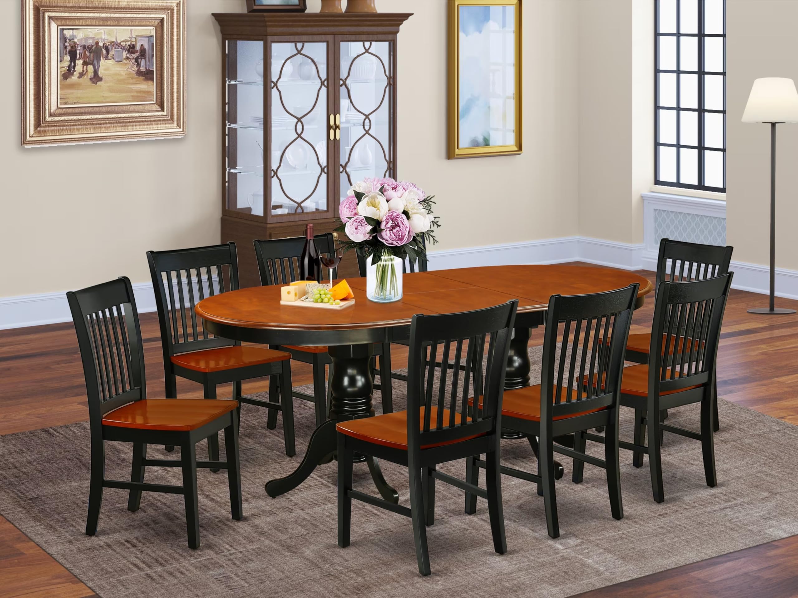East West Furniture Plno9-Bch-W 9 Piece Modern Dining Table Set Includes An Oval Wooden Table With Butterfly Leaf And 8 Kitchen Dining Chairs, 42X78 Inch, Black & Cherry