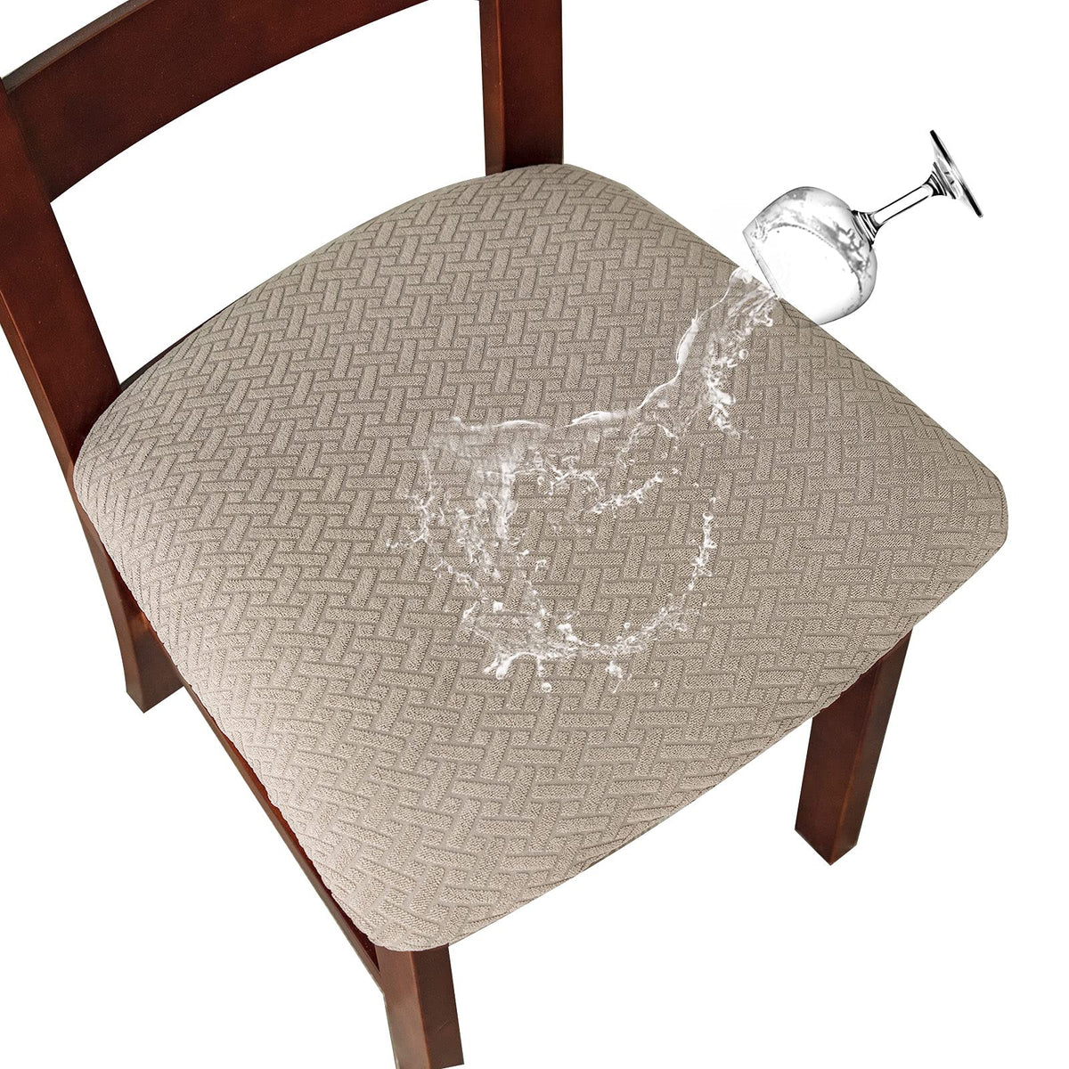 Genina Waterproof Seat Covers For Dining Room Chairs Covers Dining Chair Seat Covers Kitchen Chair Covers Slipcovers (Khaki, 2 Pcs)