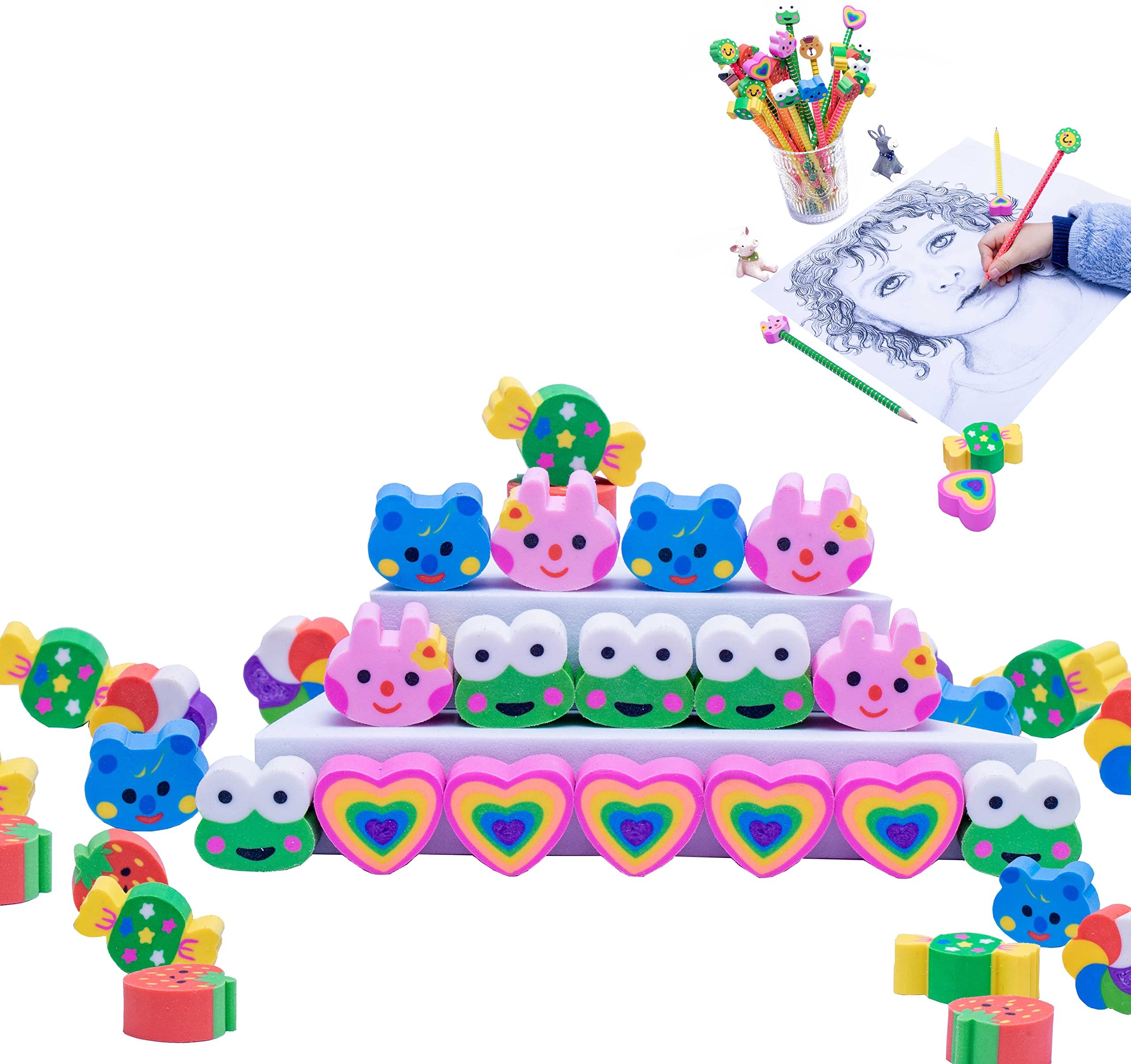 Rondure Pencil Erasers Toppers 35Pcs Pencil Top Erasers Cap Pink Heart Shape Pencil Eraser Topper