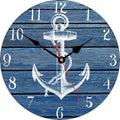 TAHEAT 14 Inch White Anchor Pattern Wall Clock, Non Ticking Silent Clocks, Nautical Retro Wooden Arabic Numeral Clocks, Easy to 