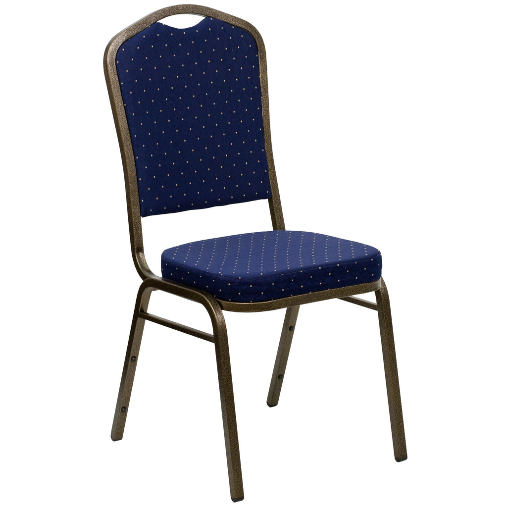 Flash Furniture Hercules Series Crown Back Stacking Banquet Chair In Navy Blue Dot Patterned Fabric - Gold Vein Frame