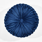 Lush Decor Round Pleated Soft Velvet Decorative Throw Pillow, 1 Count, 15'' Diameter, Navy - Blue Plush Round Pillow, Seat Cushi