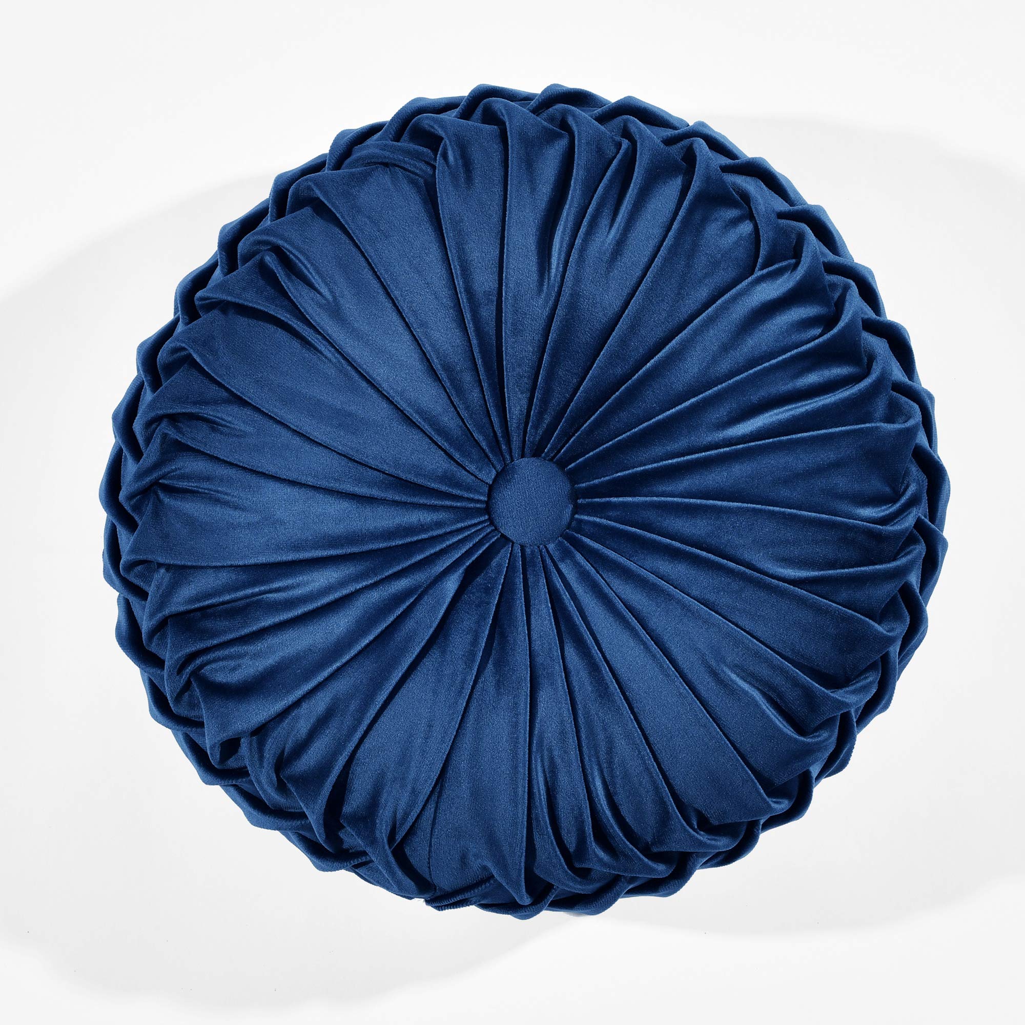 Lush Decor Round Pleated Soft Velvet Decorative Throw Pillow, 1 Count, 15'' Diameter, Navy - Blue Plush Round Pillow, Seat Cushi
