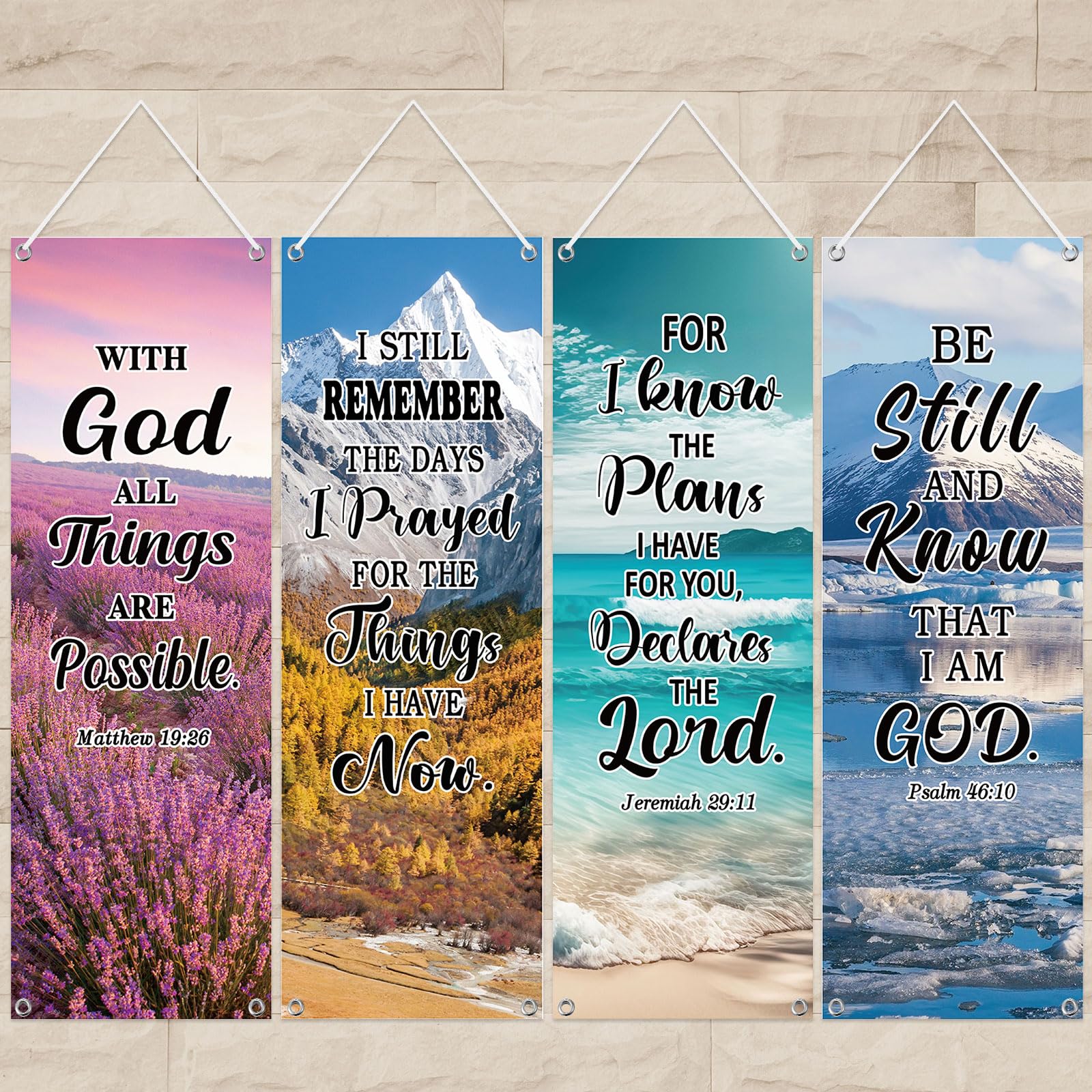 Moukeren 4 Pcs Church Banners With Scripture Religious Porch Banners Church Sanctuary Wall Worship Bible Verse Exquisite Backdro