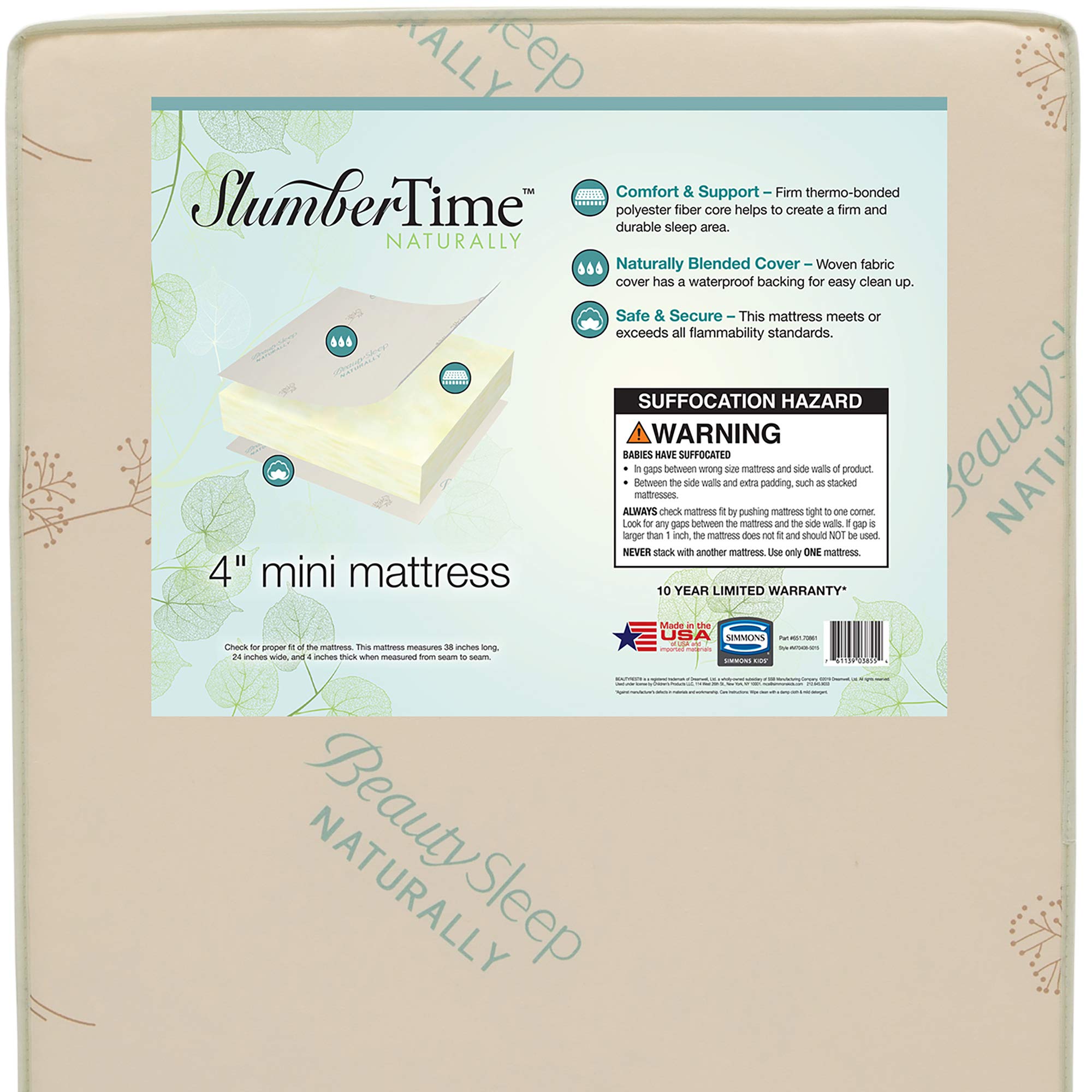 Simmons Kids Slumbertime Naturally 4-Inch Mini Crib Mattress
