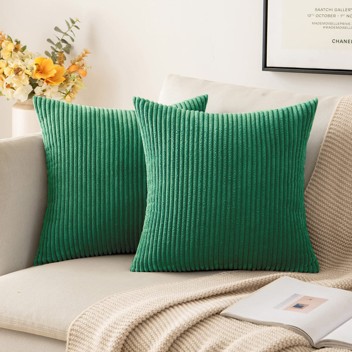 Miulee Pack Of 2 Corduroy Soft Soild Decorative Square Throw Pillow Covers Set Cushion Cases Pillowcases For Spring Sofa Bedroom