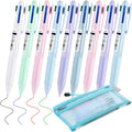 Tenare 8 Pcs 0.5 Mm 4-In-1 Multicolor Ballpoint Pens Retractable Ballpoint Pens Multicolor Pen In One With Mesh Zipper Pouch For