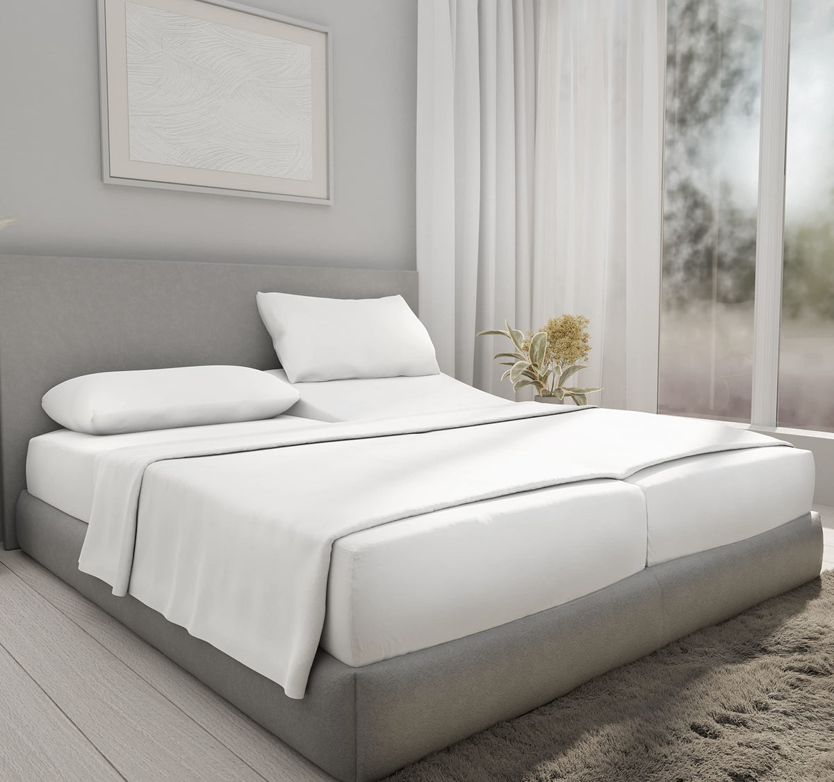 California Design Den Split King Sheets For Adjustable Bed, 5 Pc Luxury 400 Thread Count 100% Cotton Sheets Set With 2 Twin-Xl F