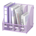 Supeasy Magazine File Holder Desk Organizer, Metal Binder Holder With 4 Vertical Compartments For Office Home School, Purple