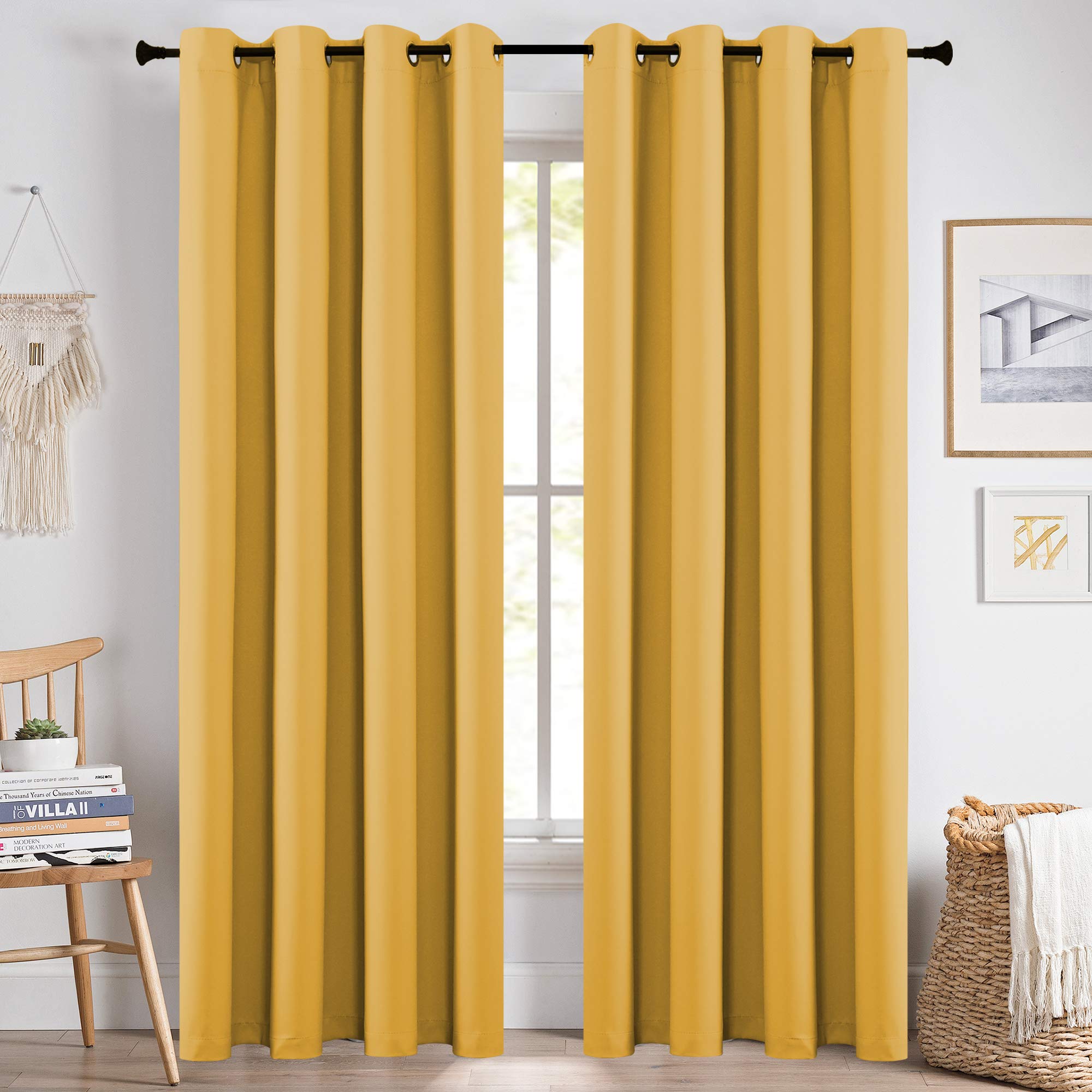 Keqiaosuocai Yellow Blackout Curtains For Girls Baby Room Top Grommet Thermal Insulated Summer Curtains 72 Inch Length Drapes Fo