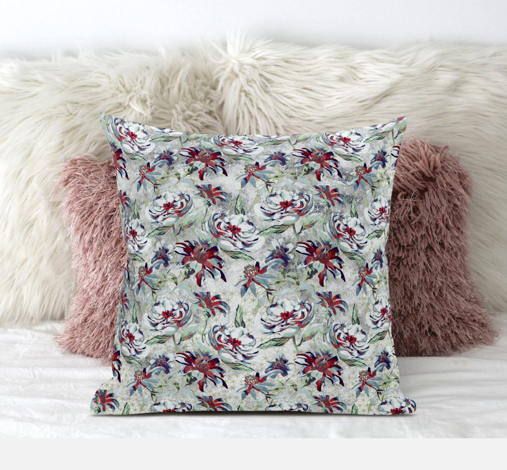 HomeRoots Light Blue Pink 18' Light Green Magenta Roses Zippered Suede Throw Pillow