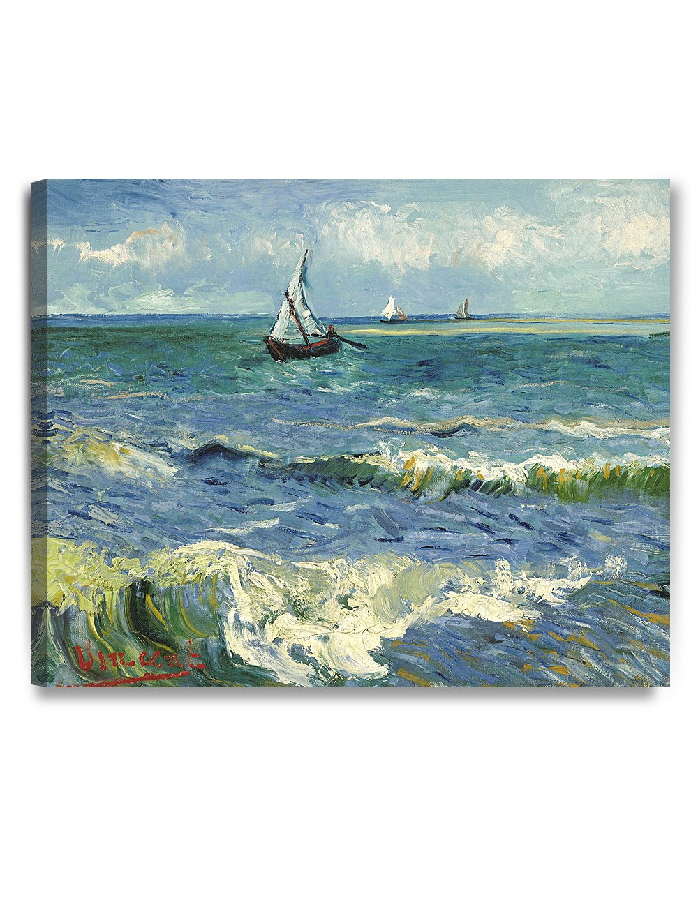 DECORARTS - The Sea at Les Saintes-Maries-de-la-Mer, Vincent Van Gogh Reproductions. Giclee Canvas Print Wall Art for Home Wall 